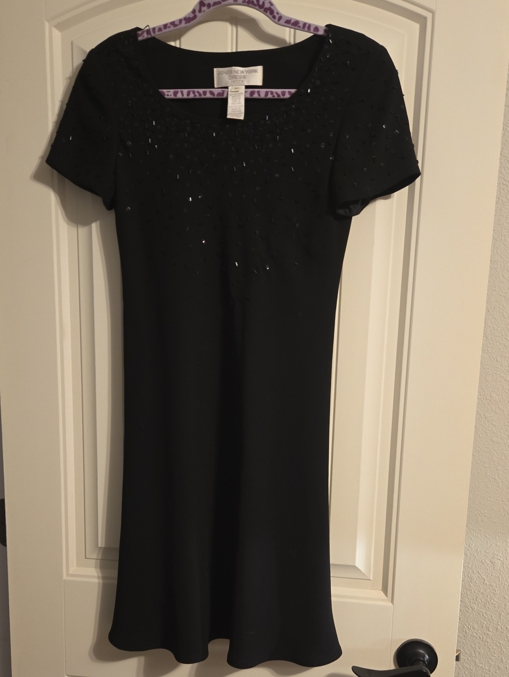 Jones New York Black Short-Sleeve Sequin Midi Dress